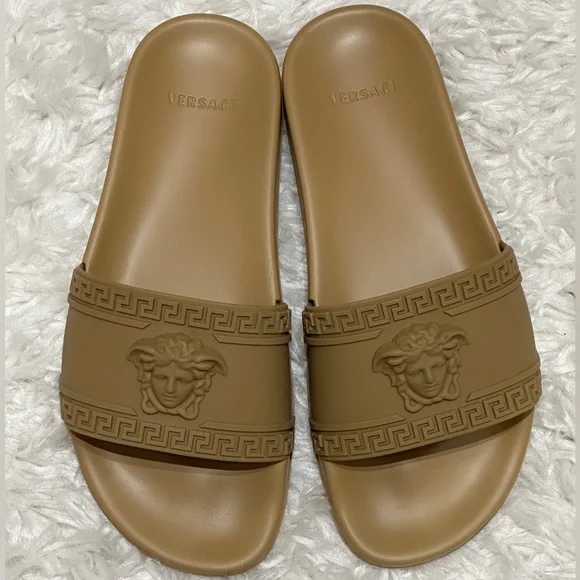 Versace tan Palazzo slides sandals size 39 - like new - Picture 2 of 7
